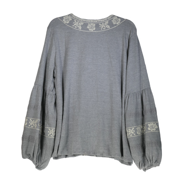 Time and Tru Embroidered Knit Top Womens XL Heathered Gray Boho Hippie Peasant - Picture 7 of 8